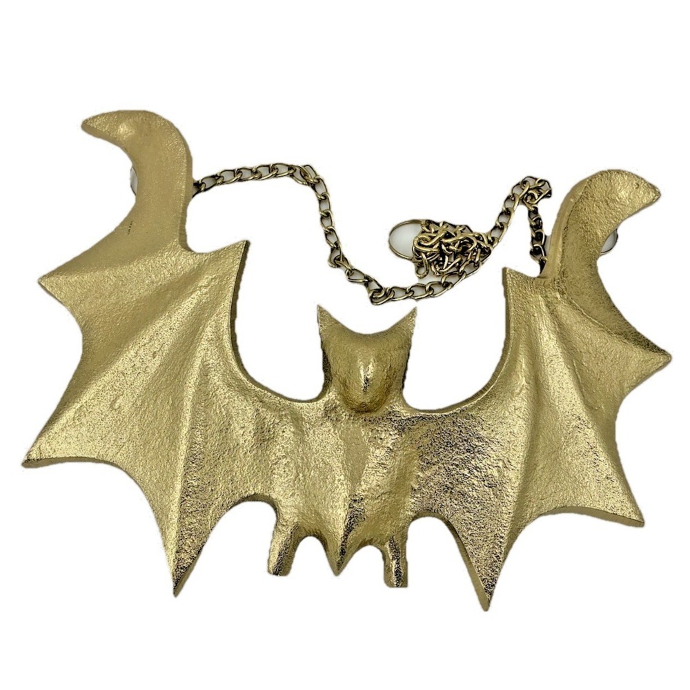 Gothic Gold Bat Wall Decor Metal Hanging Vampire Bat With Chain New